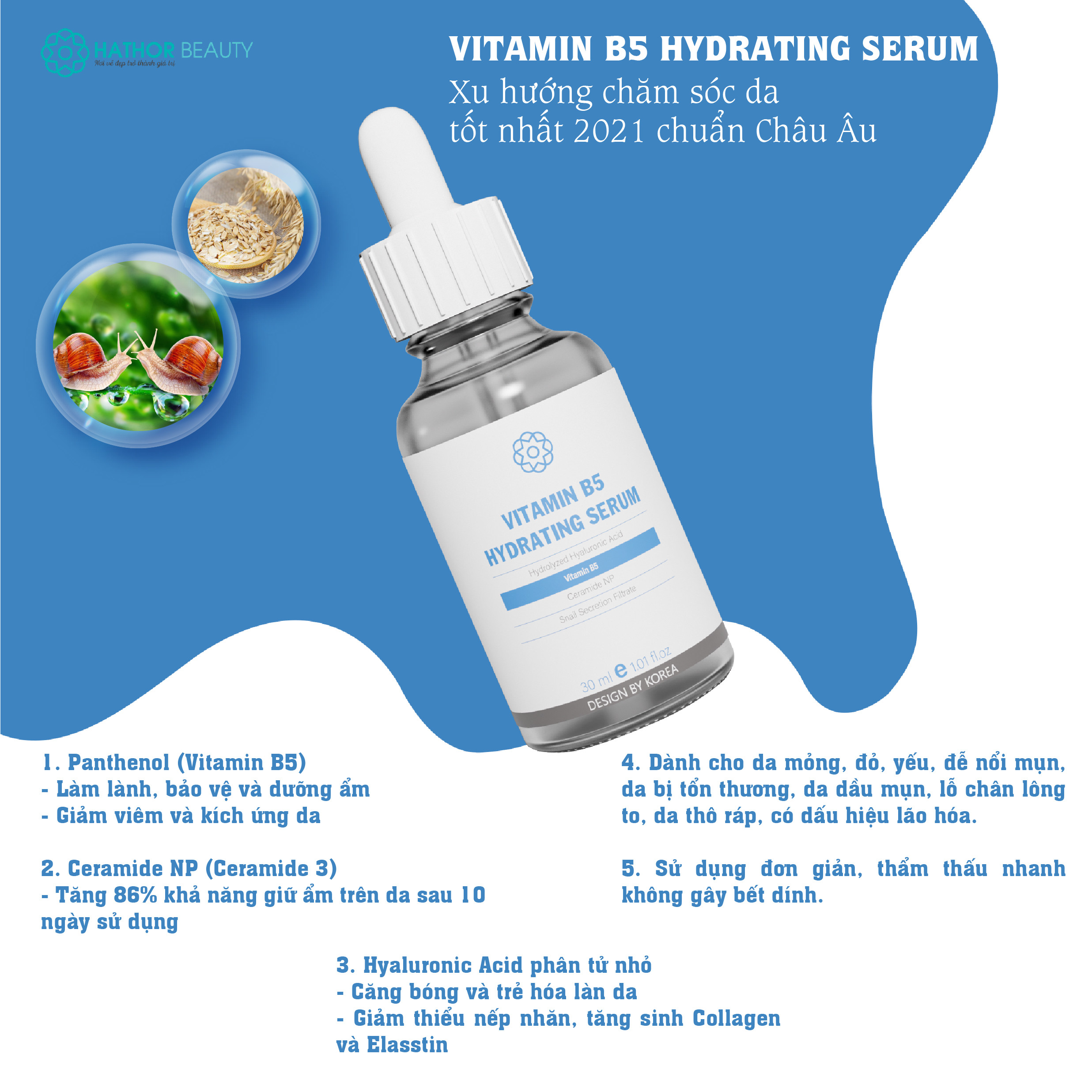 Vitamin B5 Hydrating Serum Siêu Cấp Ẩm Và Phục Hồi Da Hathor Beauty 30ml