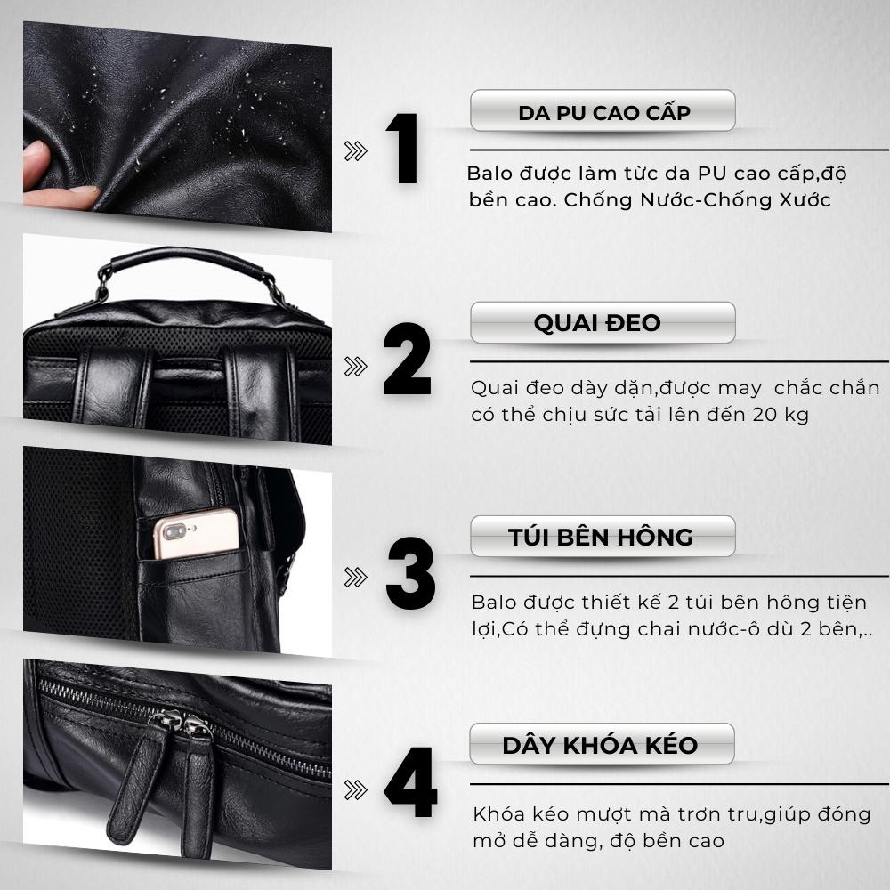 Balo Da Thời Trang Ulzzang Nam Nữ,Da PU Cao Cấp,Đựng Laptop 15,6 inh-Chống nước,Kiểu dáng trẻ trung, cá tính -