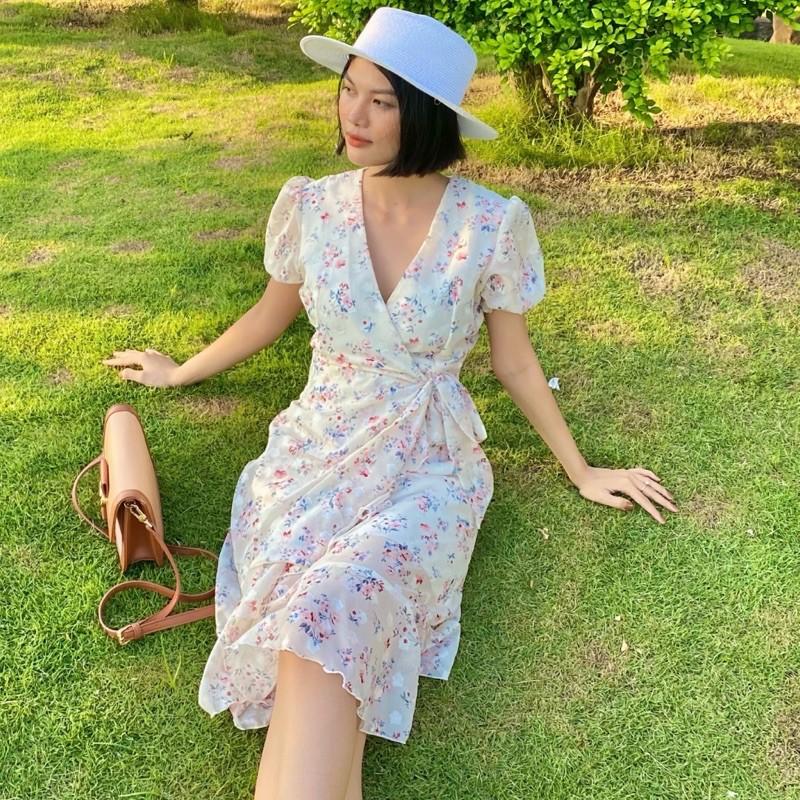 Đầm voan hoa nhí đắp tà cổ chữ v - AUDREY STUDIO