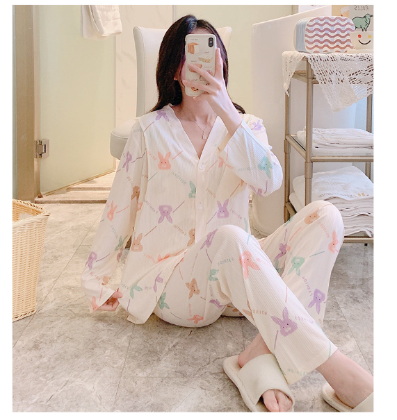 Bộ Đồ Bầu Sau Sinh Dài Tay Có Khe Mở Cho Con Bú Chất Liệu Cotton B13( Có đệm ngực may liền)