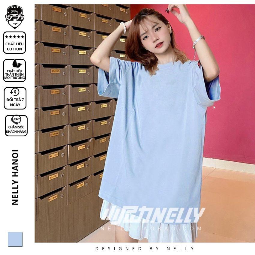 Áo thun tay lỡ NELLY phông Unisex nam nữ oversize form rộng xanh ngọc