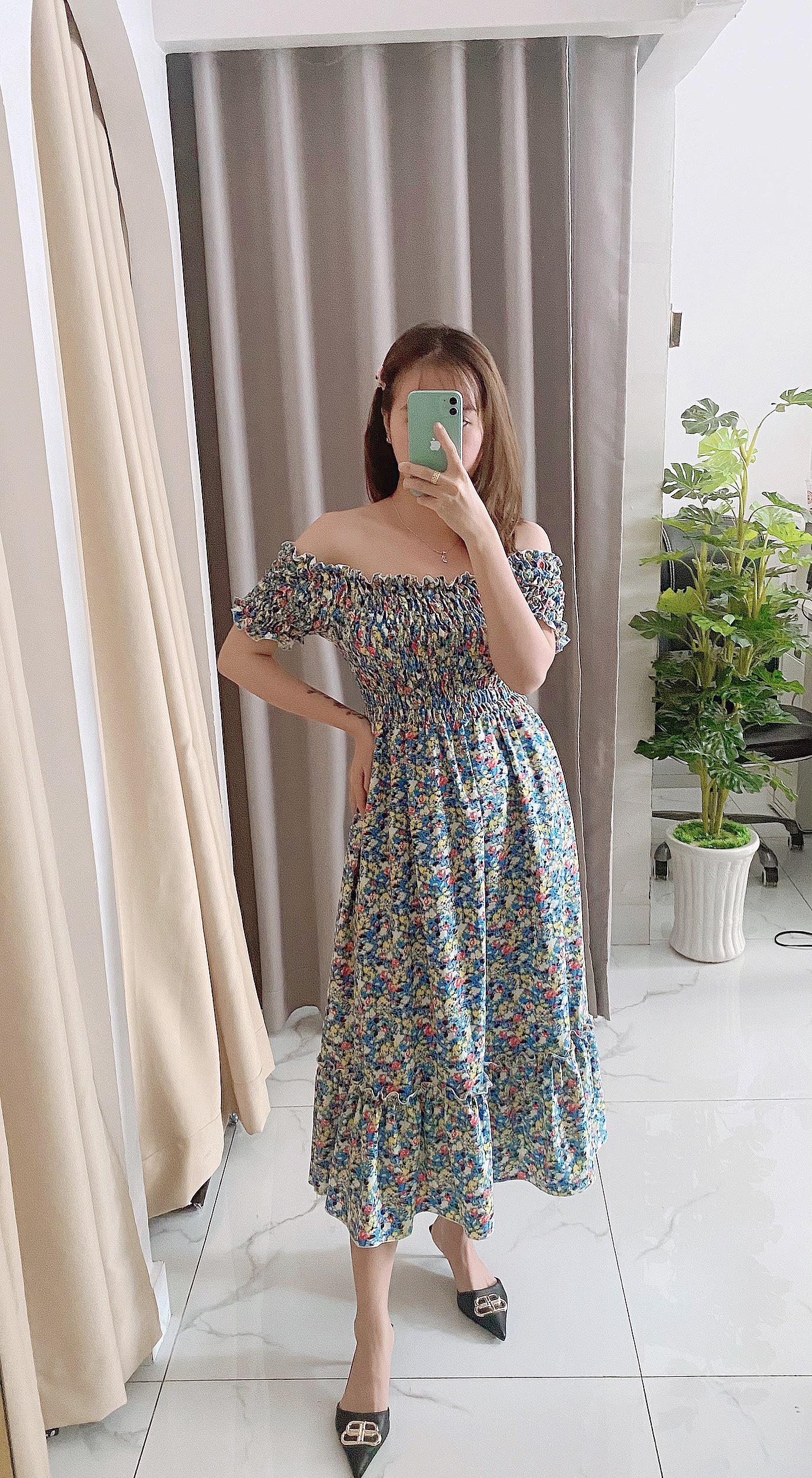 Váy nữ thời trang trễ vai tiểu thư, váy bẹt vai nhúng ngực, bộ váy đầm dài công chúa , dáng dài maxi V007