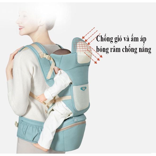 Địu em bé nhiều chức năng có đỡ cổ, có bệ ngồi chống gù lưng, điệu trẻ em nhiều tư thế