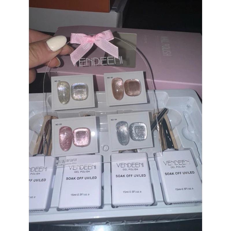 Set Sơn Mắt Mèo Ánh Trắng Kim Cương VENDEENI 4 Màu Siêu Sáng Sơn Gel thạch đỏ Đậm Mướt Tặng Kèm Bảng Màu Cao Cấp Nữ Women ombre