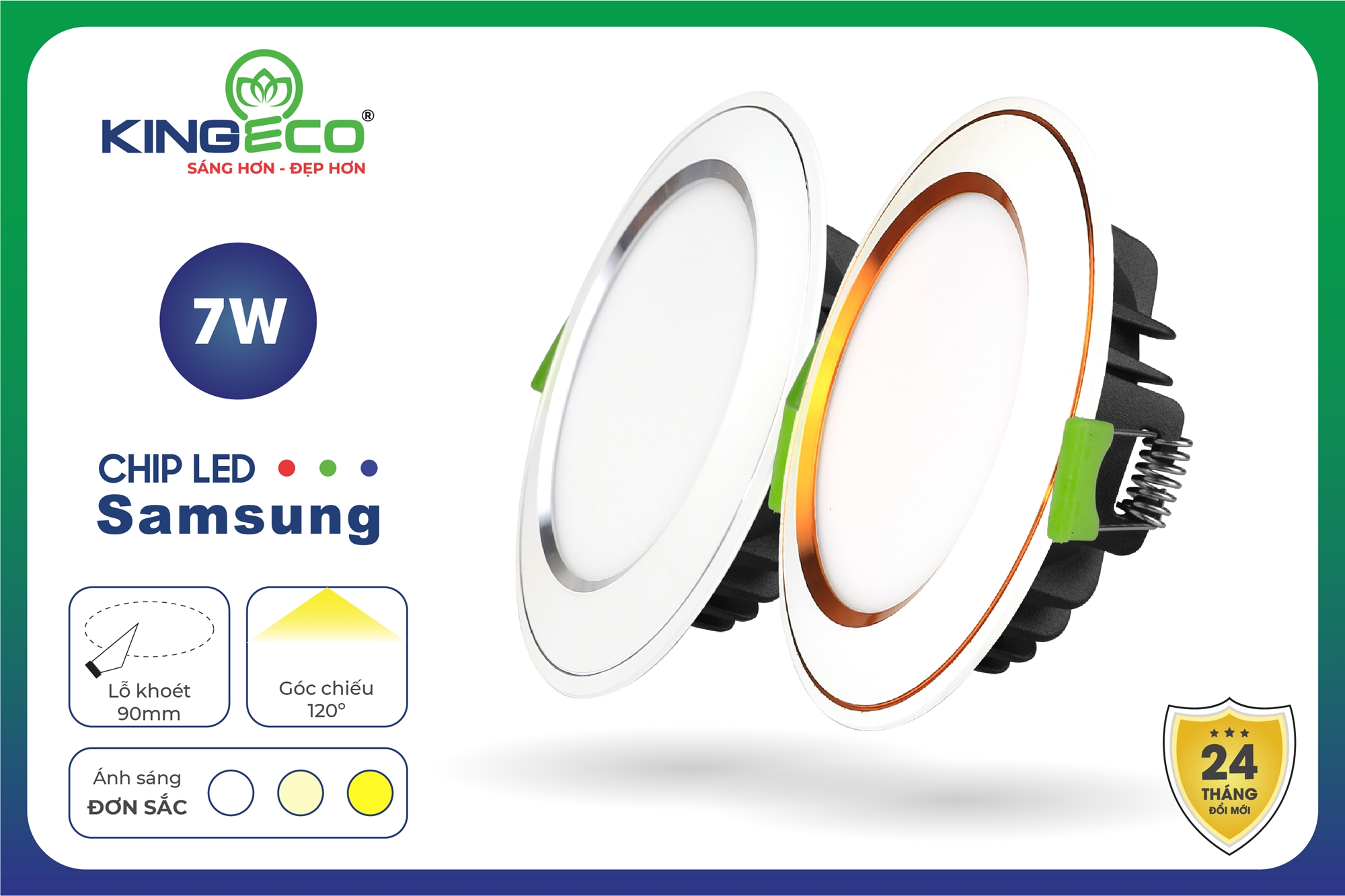 Đèn Led Âm Trần Mặt Cong Viền Vàng & Viền Bạc KingEco