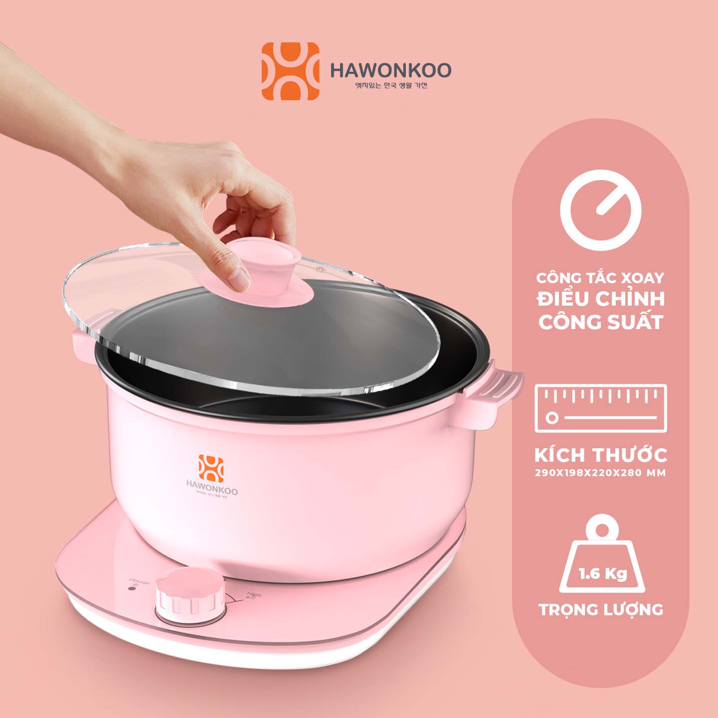 Nồi Lẩu Điện HAWONKOO HEH-100 2,5 Lít 1200W Hàng Chính Hãng Bảo Hành 12 Tháng - Thương Hiệu Hàn Quốc