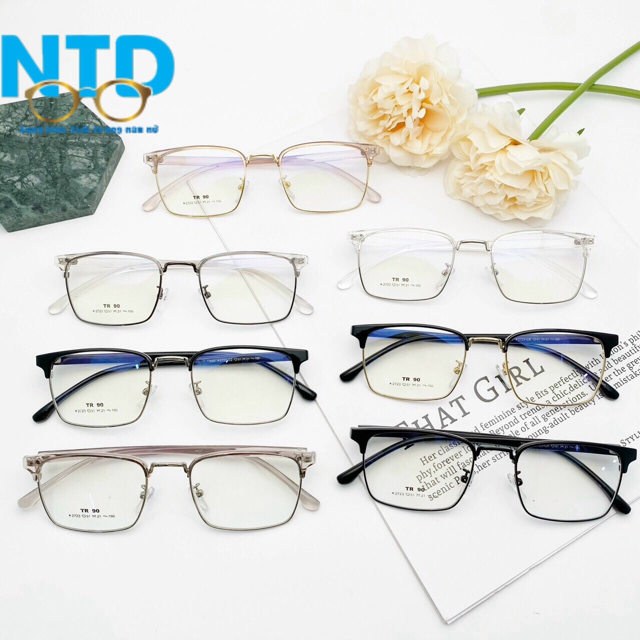 Kính Râm, Kính Mát Nam Nữ Mắt mắt vuông NTD Thanh Mảnh Hàn Quốc