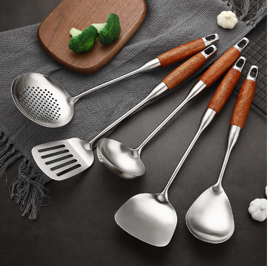 Bộ 7 dụng cụ nấu ăn inox 304 ROSEWOOD KOCH kèm giá đỡ hàng cao cấp
