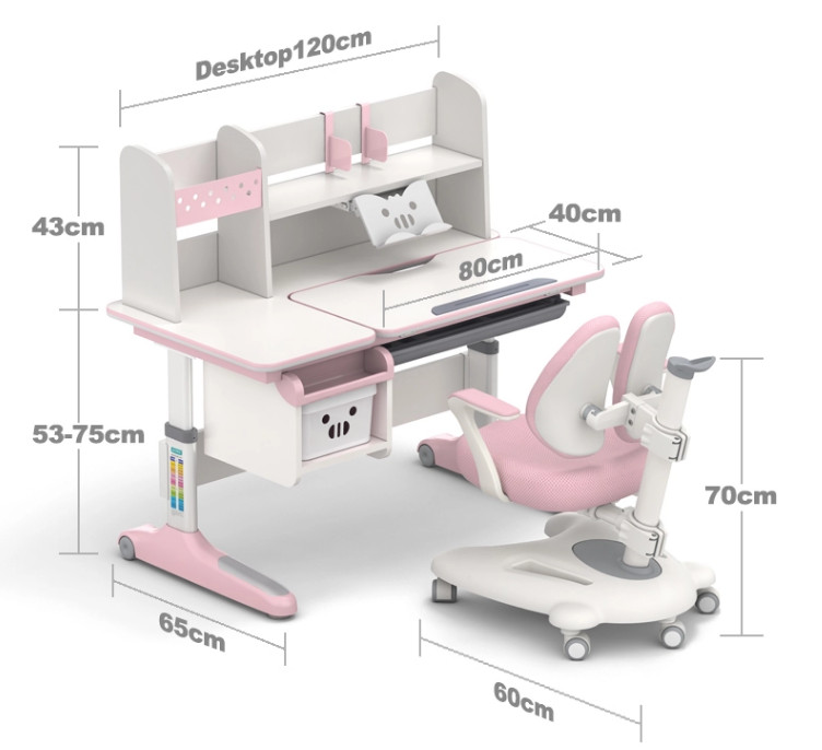 Hình ảnh Bộ bàn học thông minh chống gù chống cận B-72 màu hồng ( tặng kèm đèn chống cận + quạt kẹp bàn + bao bọc ghế )