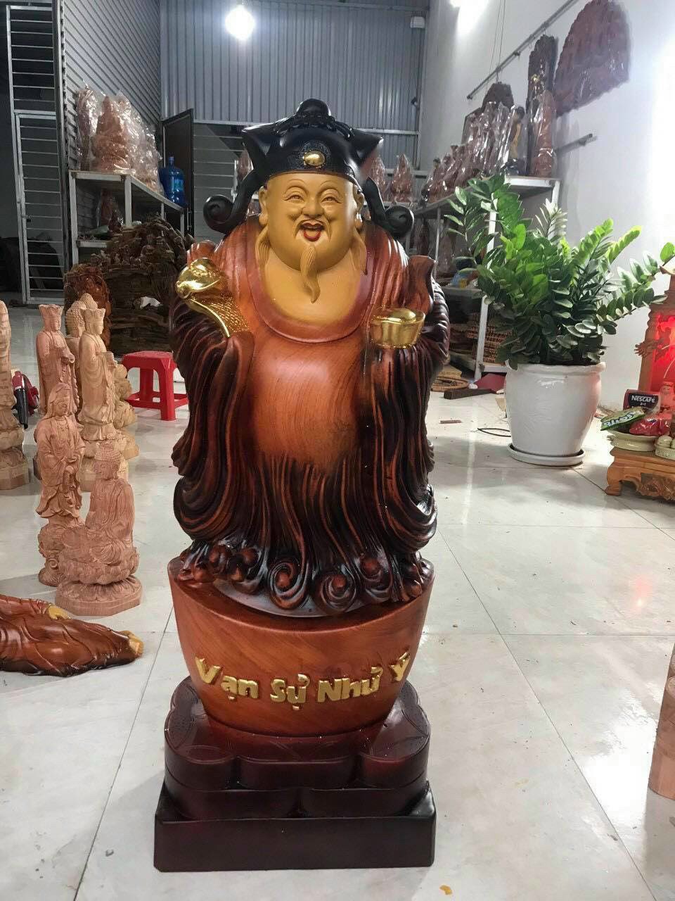 Tượng ông thần tài gỗ hương đá pu giả cổkt cao 50×18×13cm