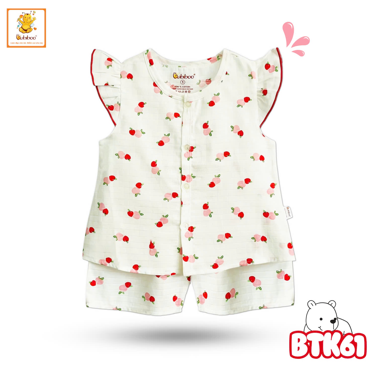 Đồ bộ bé gái Babiboo bộ sát nách nách tiên vải xô tre mềm mát, xinh xắn BTK61 ( Họa tiết ngãu nhiên)