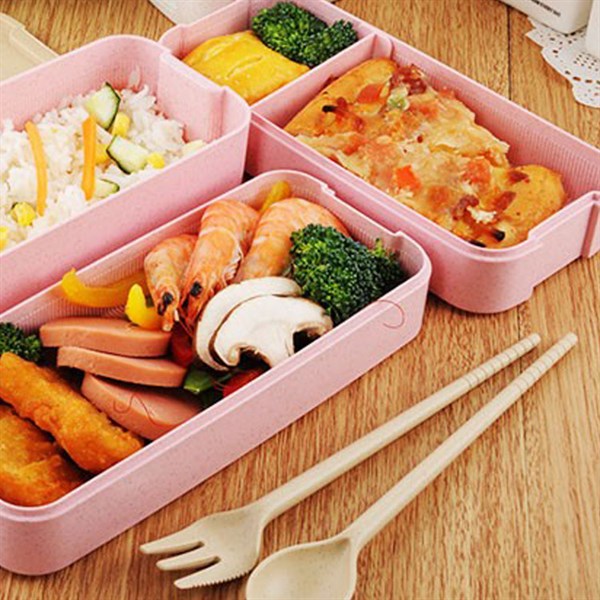 Hộp cơm 3 tầng làm từ lúa mạch GS0098 (kèm thìa dĩa) | Tiki.vn