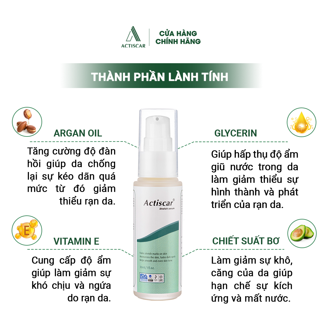 Serum Rạn Da Actiscar Làm Mờ Rạn Da, Mờ Sẹo, Đều Màu Da Sau Sinh 30ml