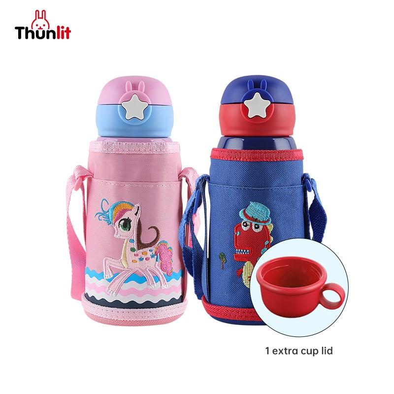 Cartoon Water Bottle 550ml Kids Cartoon Shaped Water Bottle With Straw Portable Stainless Steel Drop-proof Thermos Bottle for Students