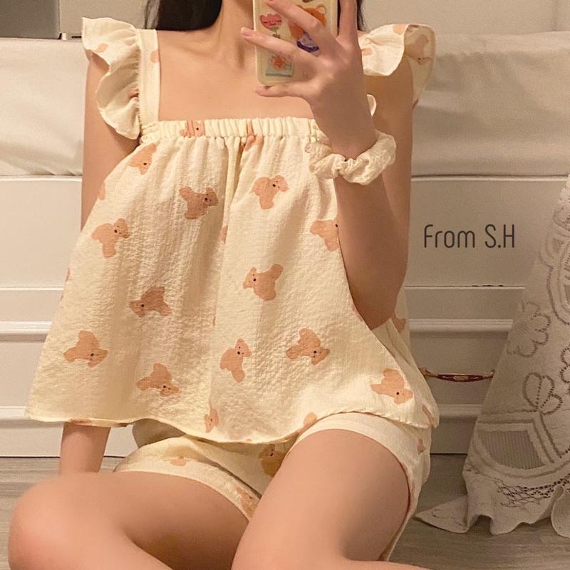 Bộ Đồ Ngủ 2 dây cánh tiên Chất Đũi Xốp Muslin Nhiều Hình