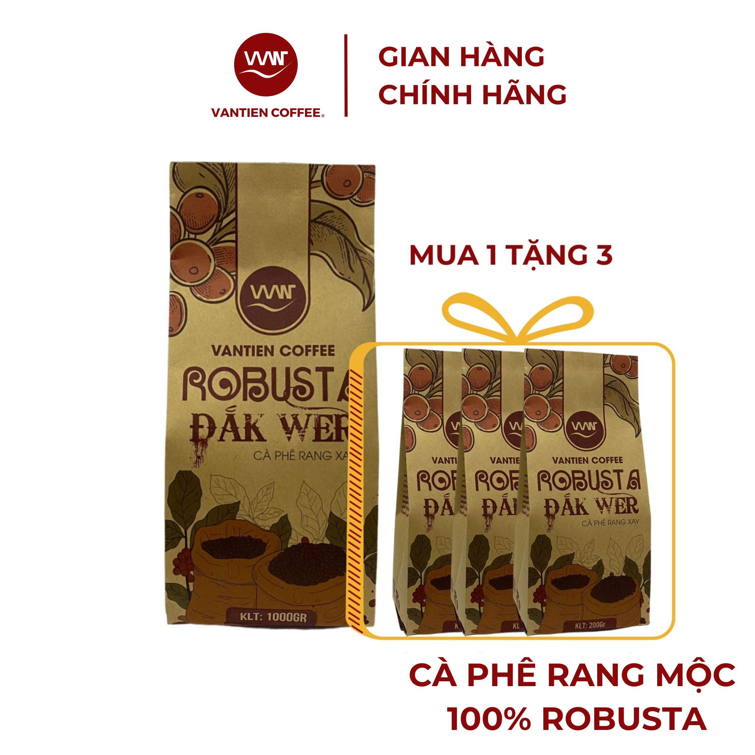 Mua 1 Tặng 3 - Cà phê rang xay Vantien Coffee Robusta Đắk Wer vị đắng mạnh, nhiều hàm lượng cafein