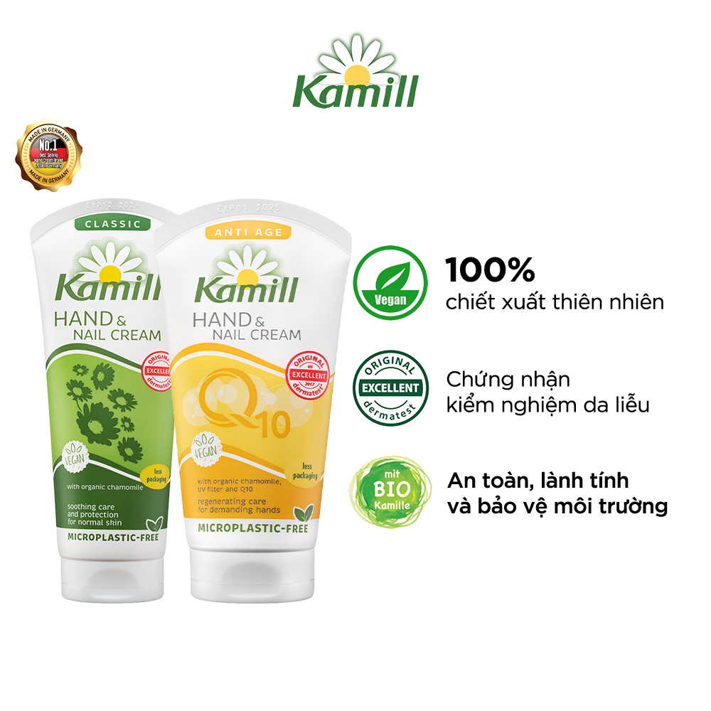 Bộ 2 kem dưỡng da tay và móng tay Kamill Hand &amp; Nail Cream (Classic 100ml + Anti-age Q10 75ml)