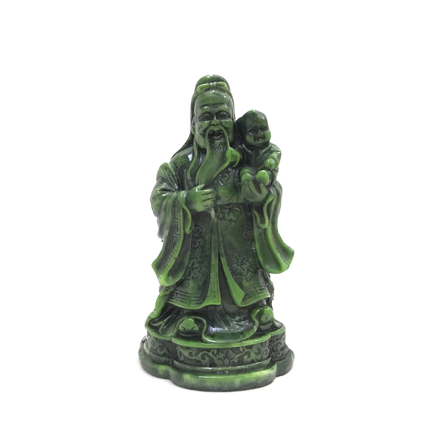 Bộ tượng đá trang trí phong thủy Tam đa Phúc Lộc Thọ - Chiều cao 14cm - Màu xanh lục bích