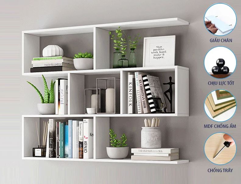 Kệ Sách Gỗ Treo Tường 4 Tầng, Giá Để Sách Trang Trí Cho Bé Juno sofa CTKT06-120 KT 120 x 82 x 20cm