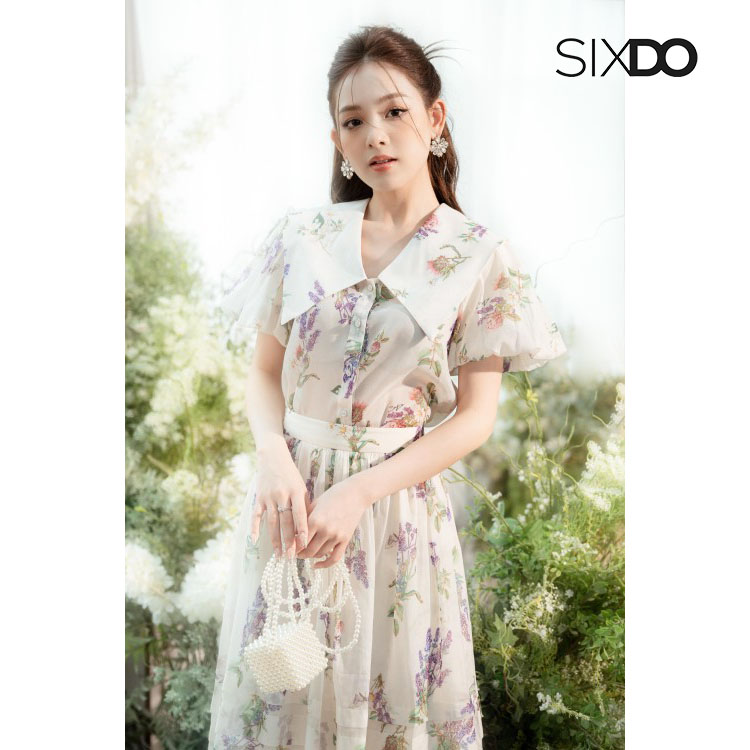 Chân váy midi phối hoa lavender ngọt ngào SIXDO
