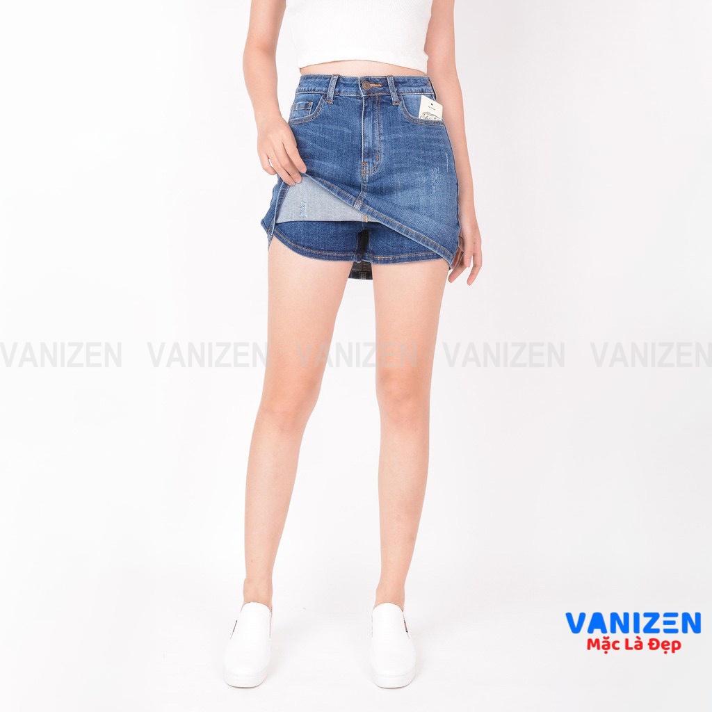 Chân váy jean nữ có quần bên trong đẹp lưng cao cạp cao trơn gấu căn bản hàng cao cấp mã 408 VANIZEN