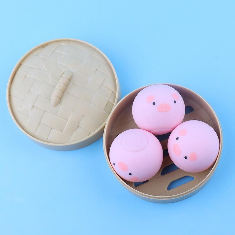 Bánh bao màn thầu squyshi mềm mại hộp 3 chiếc heo hồng gà vàng gấu trúc