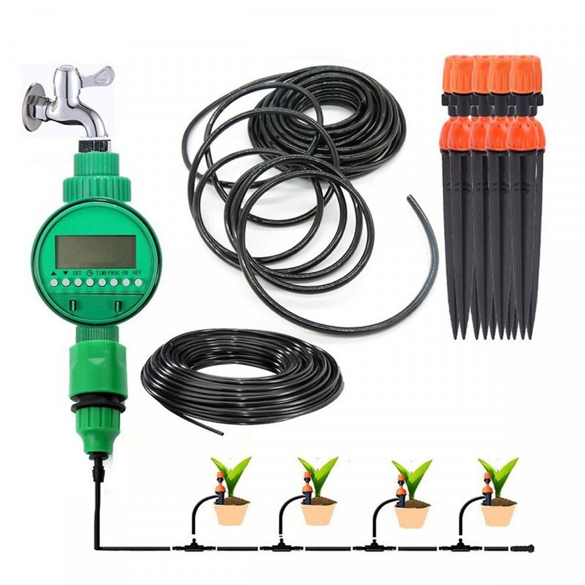 Bộ van hẹn giờ pin với 40 đầu phun 8 tia kết hợp phun sương