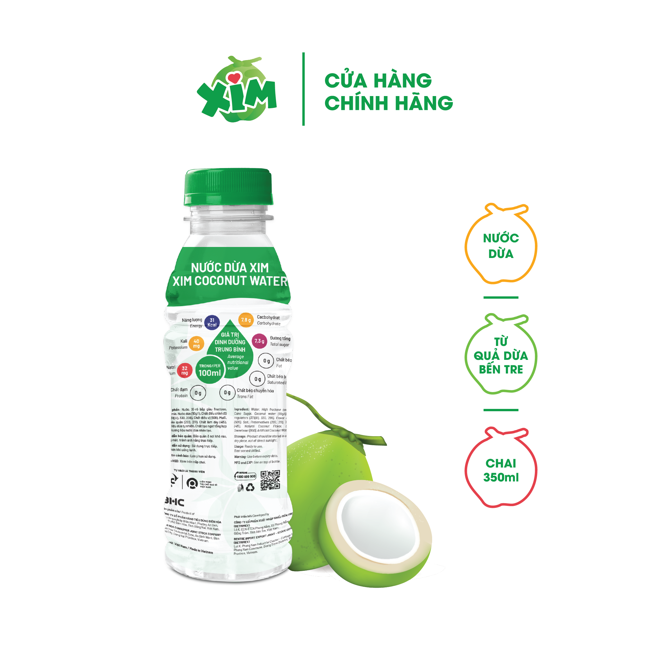 Thùng 24 Chai Nước Dừa Xim Chai PET 350ml/Chai