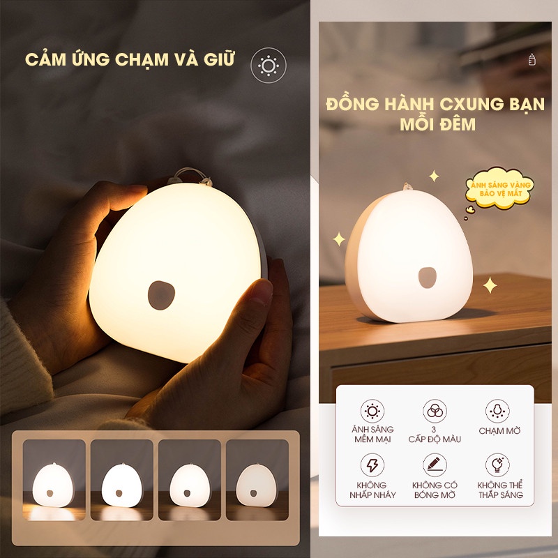 Đèn ngủ để bàn sạc pin LY-Y2, đèn ngủ LED cảm ứng chạm đổi màu ánh sáng trắng vàng ấm phòng ngủ cho bé và người lớn-DRU-Hàng Chính Hãng