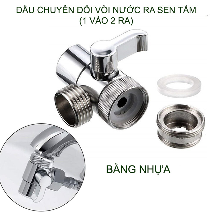 Van chuyển đổi chia nước vòi ra sen tắm, 1 đầu vào 2 đầu ra, bằng hợp kim hoặc nhựa tùy chọn