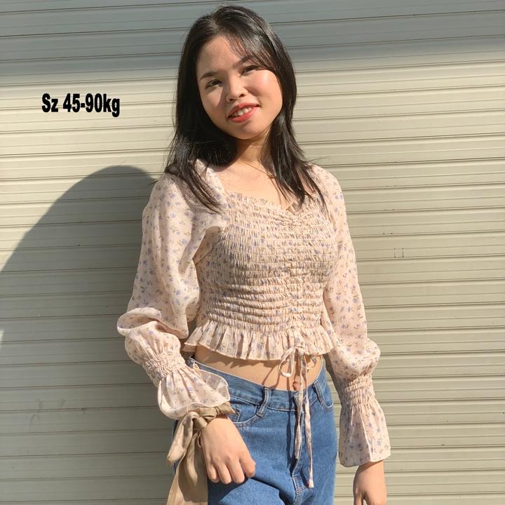 Áo croptop bigsize nữ KimFashion, croptop bigsize hoa nhí 55-90kg