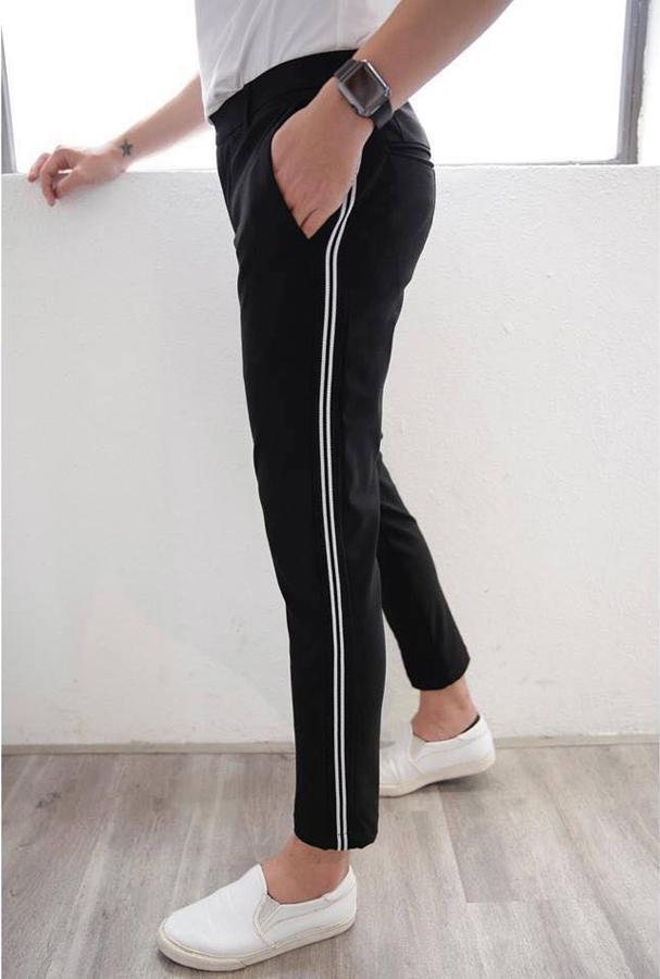 Quần Âu Nam Đen Kẻ Trắng Dáng Body KE03