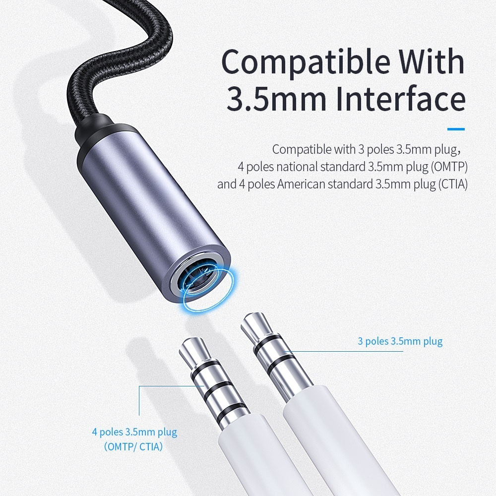 Đầu chuyển Type C sang Audio AUX 3.5mm (Type-C Male to 3.5mm Female Adapter, built-in DAC, 24-bit/48kHz)-Hàng Nhập Khẩu