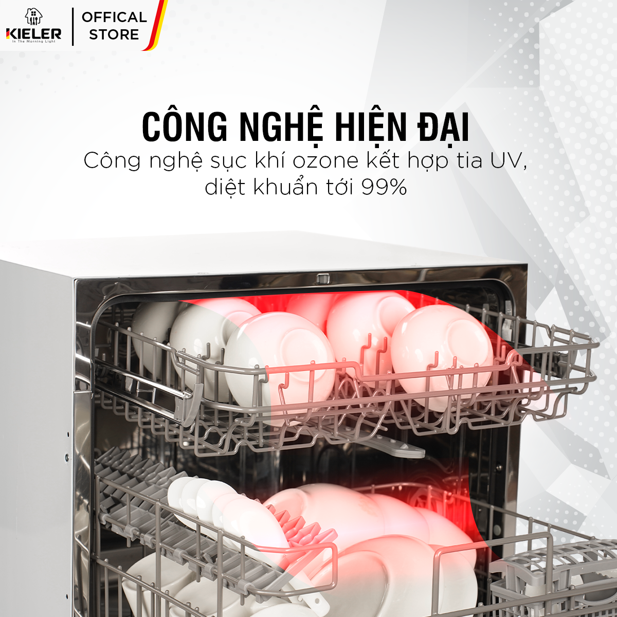 Máy rửa chén bát KIELER KL-D235 công nghệ sục khí Ozone kết hợp tia UV, diệt khuẩn tới 99% gồm 2 ngăn chứa và 1 ngăn giỏ - Hàng Chính Hãng