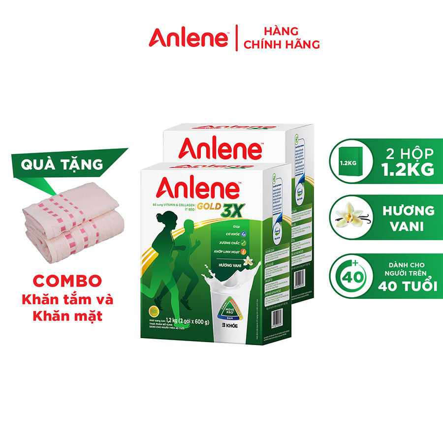 Combo 2 Sữa Bột Anlene Gold 3X Hương Vanilla - Tặng ấm trà