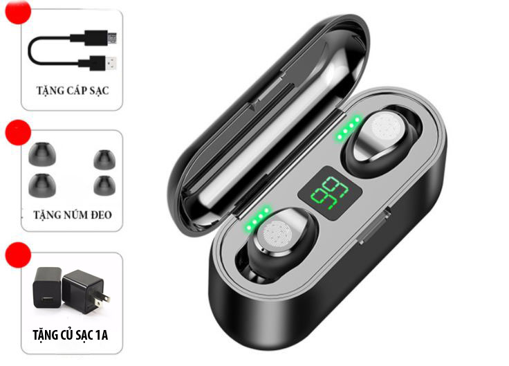 Tai Nghe Bluetooth Amoi F9 kèm Củ Sạc 1A và Cáp Sạc cho Dock Sạc 3500mAh- Hàng Chính Hãng