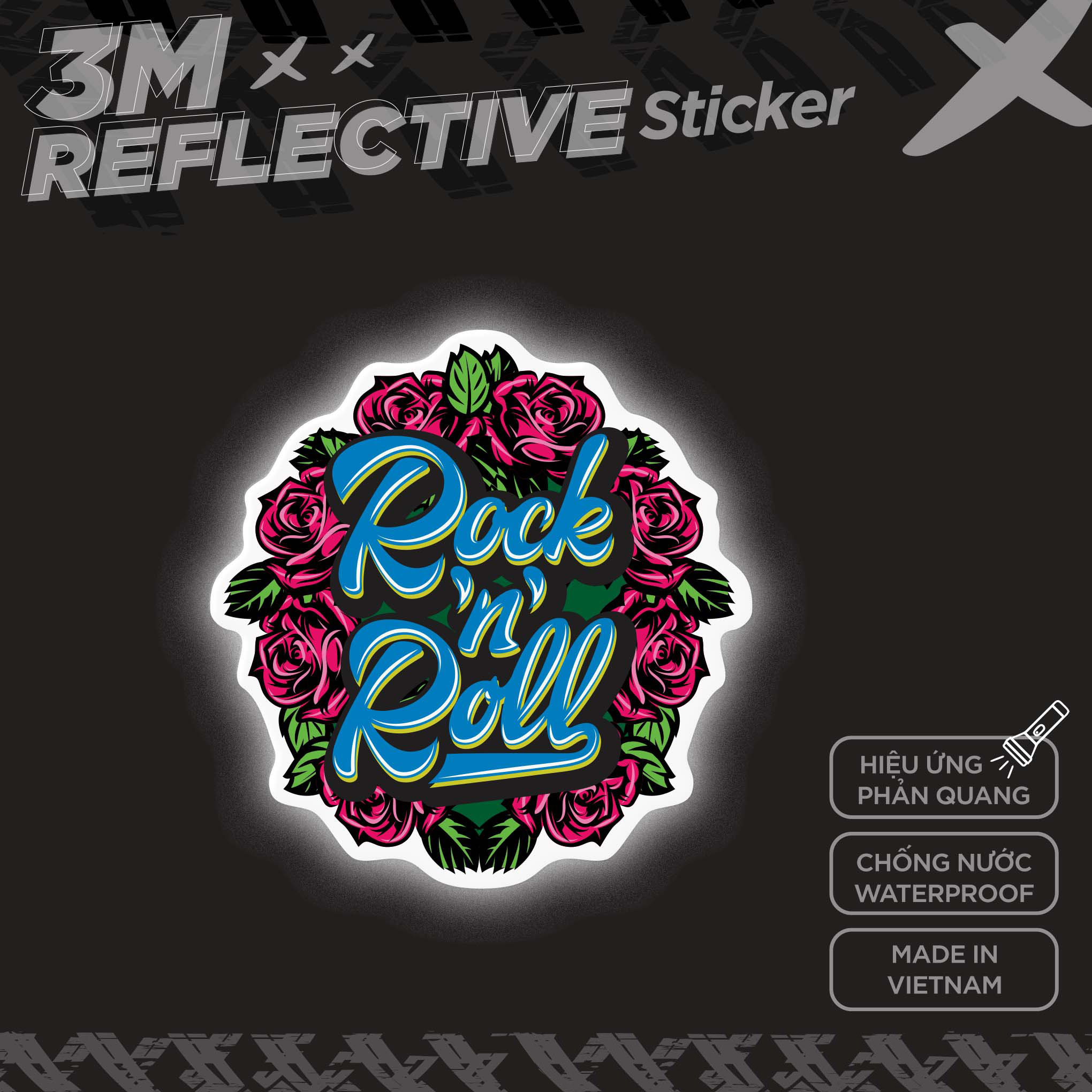 ROCK N ROLL 3M - Reflective Sticker Die-cut Hình dán phản quang thương hiệu STICKER FACTORY