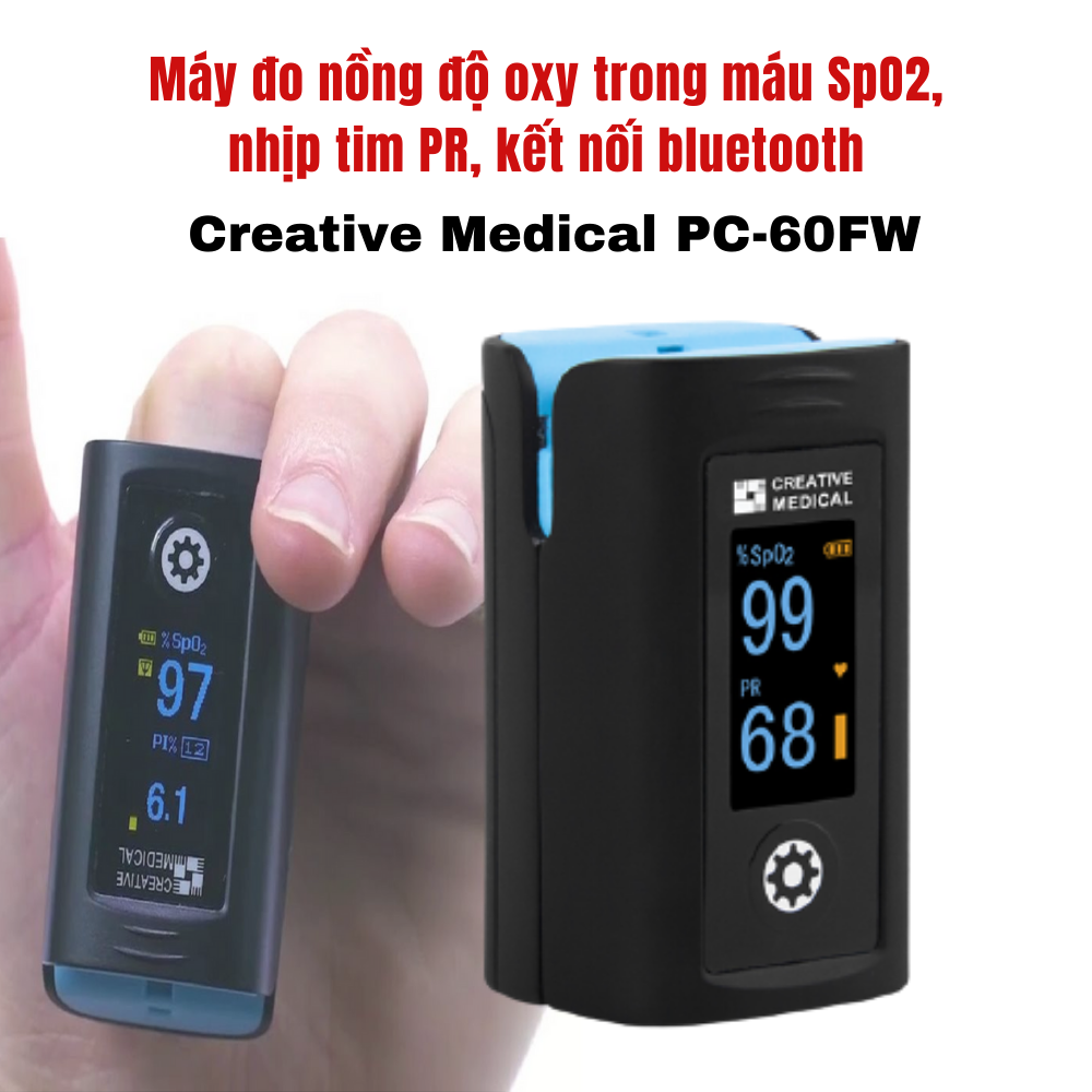 Máy đo nồng độ oxy trong máu, kết nối bluetooth Creative Medical PC-60FW