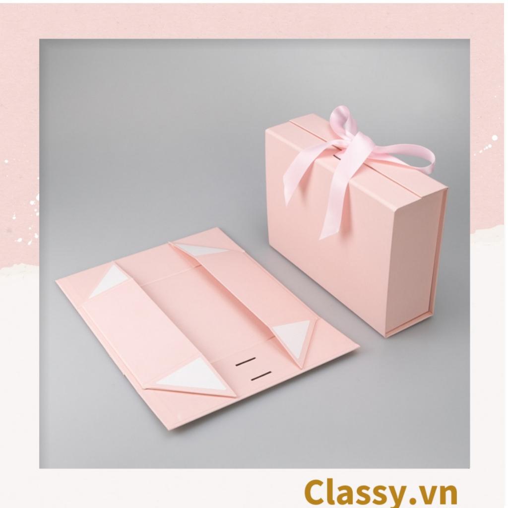 Hộp quà Classy tặng giấy cứng trơn màu, giấy cứng cực sang, Quà tặng Sinh Nhật kèm ruy băng Q769