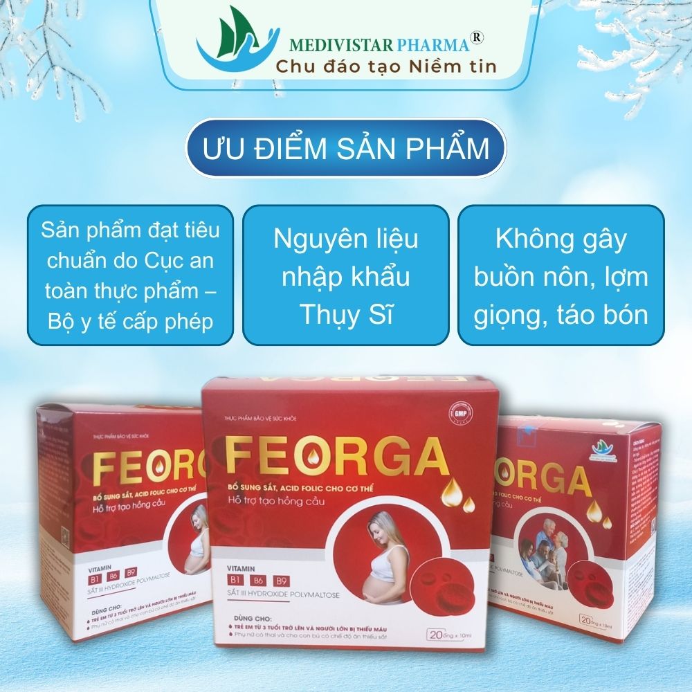 Sắt Dạng Nước Feorga Dành Cho Bà Bầu, Nguyên Liệu Thụy Sĩ, Hộp 20 Ống x 10ml