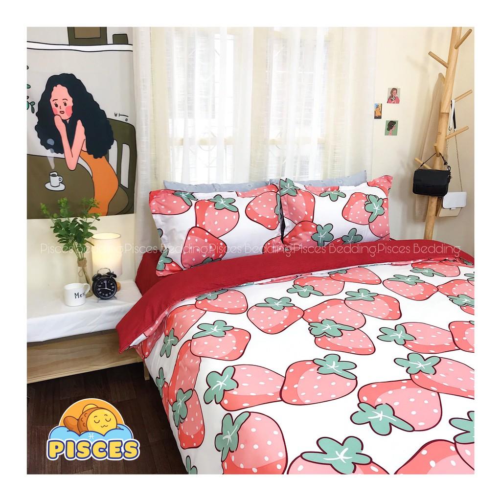 Bộ Chăn Ga Gối Cotton Poly Dâu Tây