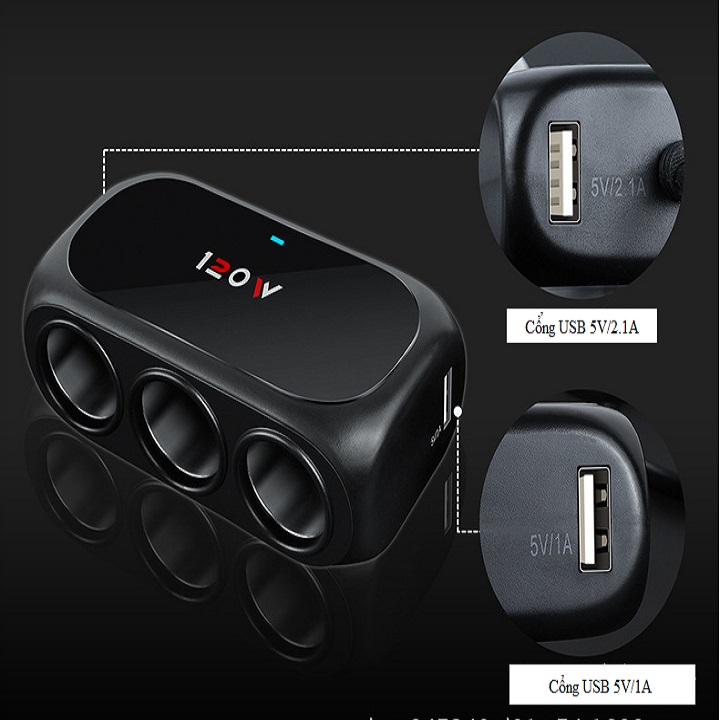 Bộ chia tẩu cắm sạc trên ô tô, xe hơi cao cấp V3