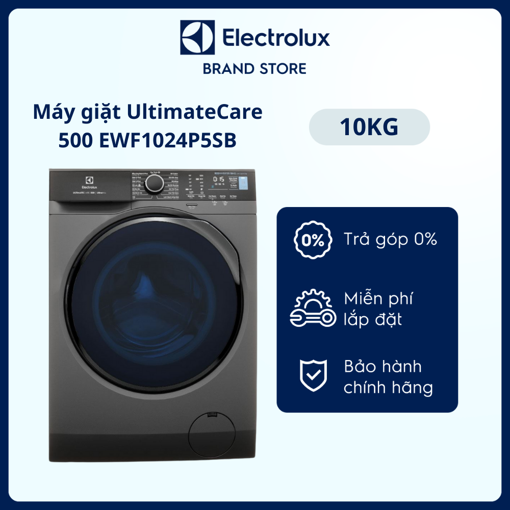 Máy Giặt Cửa Trước Electrolux 10kg UltimateCare 500 - EWF1024P5SB - Giặt hơi nước diệt 99.9% vi khuẩn, không cặn giặt tẩy, tiết kiệm điện hơn 50% [Hàng Chính Hãng]