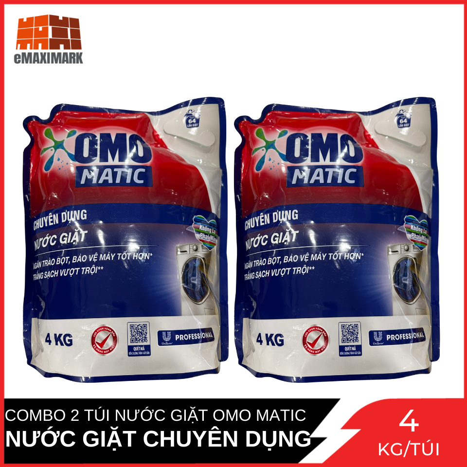 Combo 2 Túi Nước Giặt Omo Matic Chuyên Dụng Túi 4kg x2