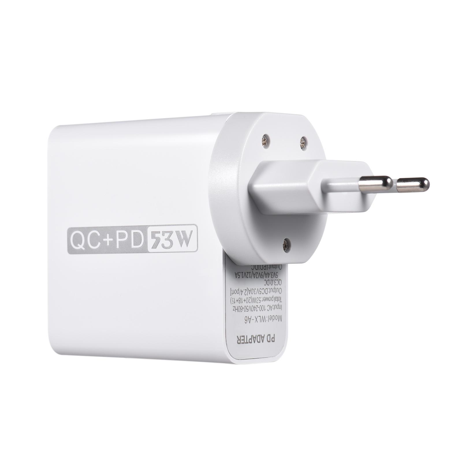Bộ sạc tường USB 53W Khối sạc nhanh đa cổng với đầu cắm có thể gập lại Bộ điều hợp sạc nhanh 3.0 Bộ sạc PD USB - Trắng - Đầu cắm của Hoa Kỳ