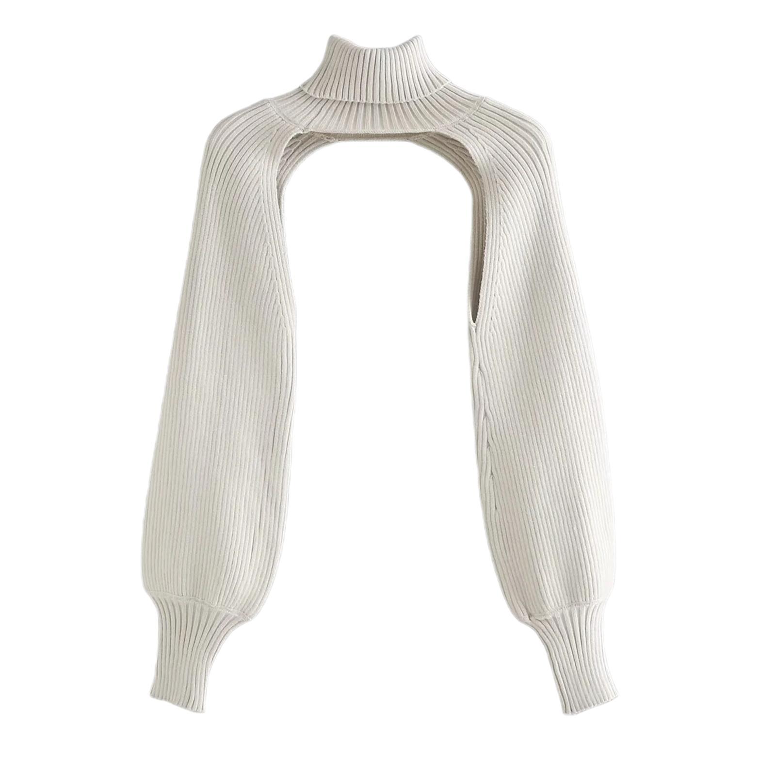 Turtleneck Short Sweater Long Sleeve Knitwear Pullover Halter Top White