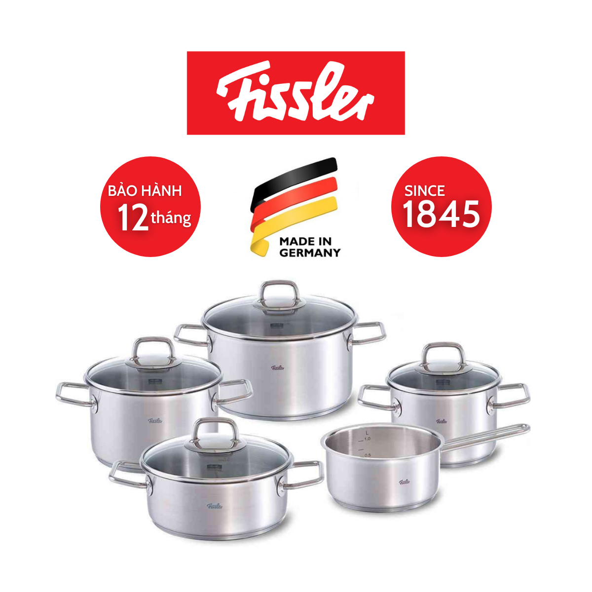 Bộ nồi inox cao cấp Fissler Viseo 5 món - Sản xuất tại Đức - Hàng chính hãng