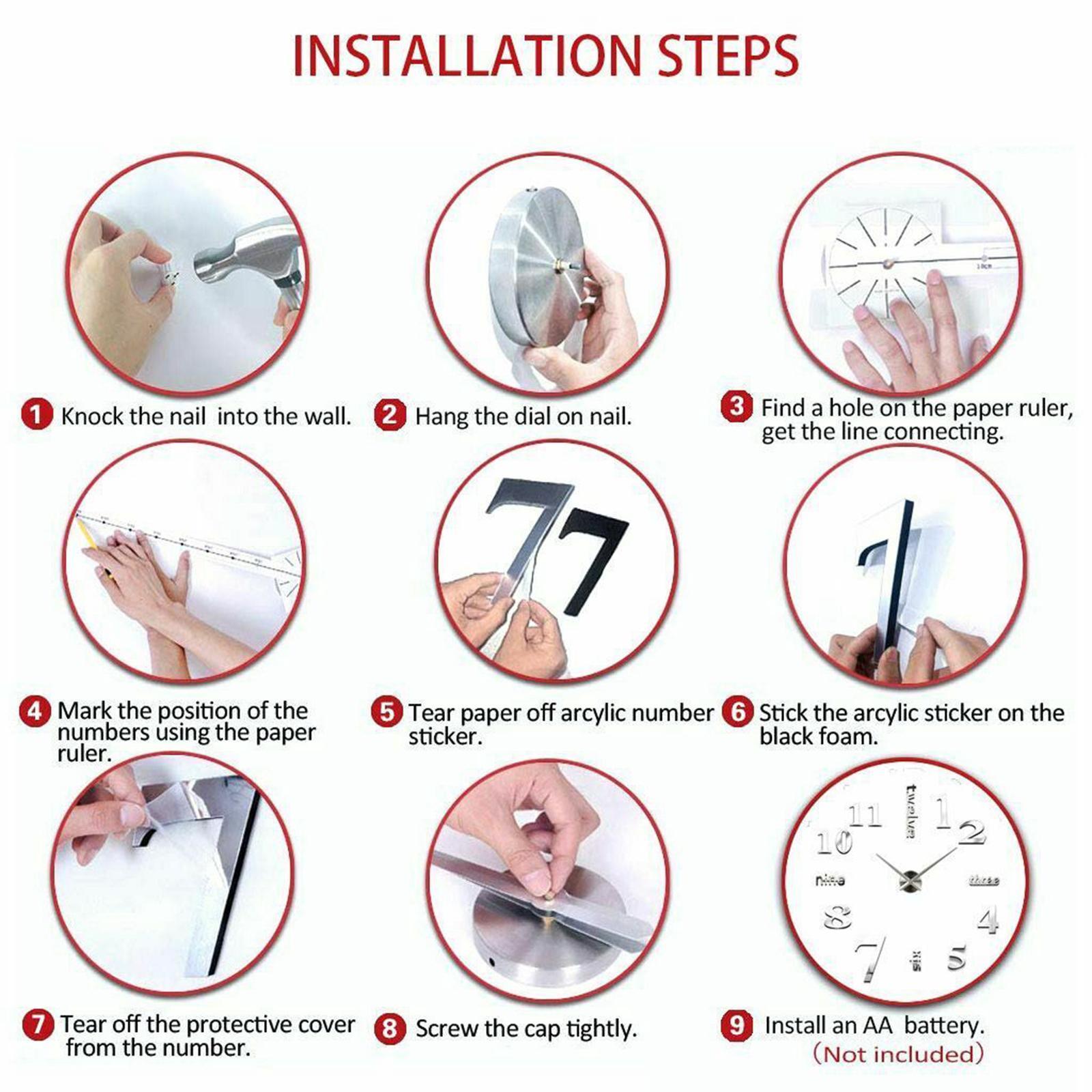 DIY Frameless Wall Clock 3D Mirror Clocks Living Room