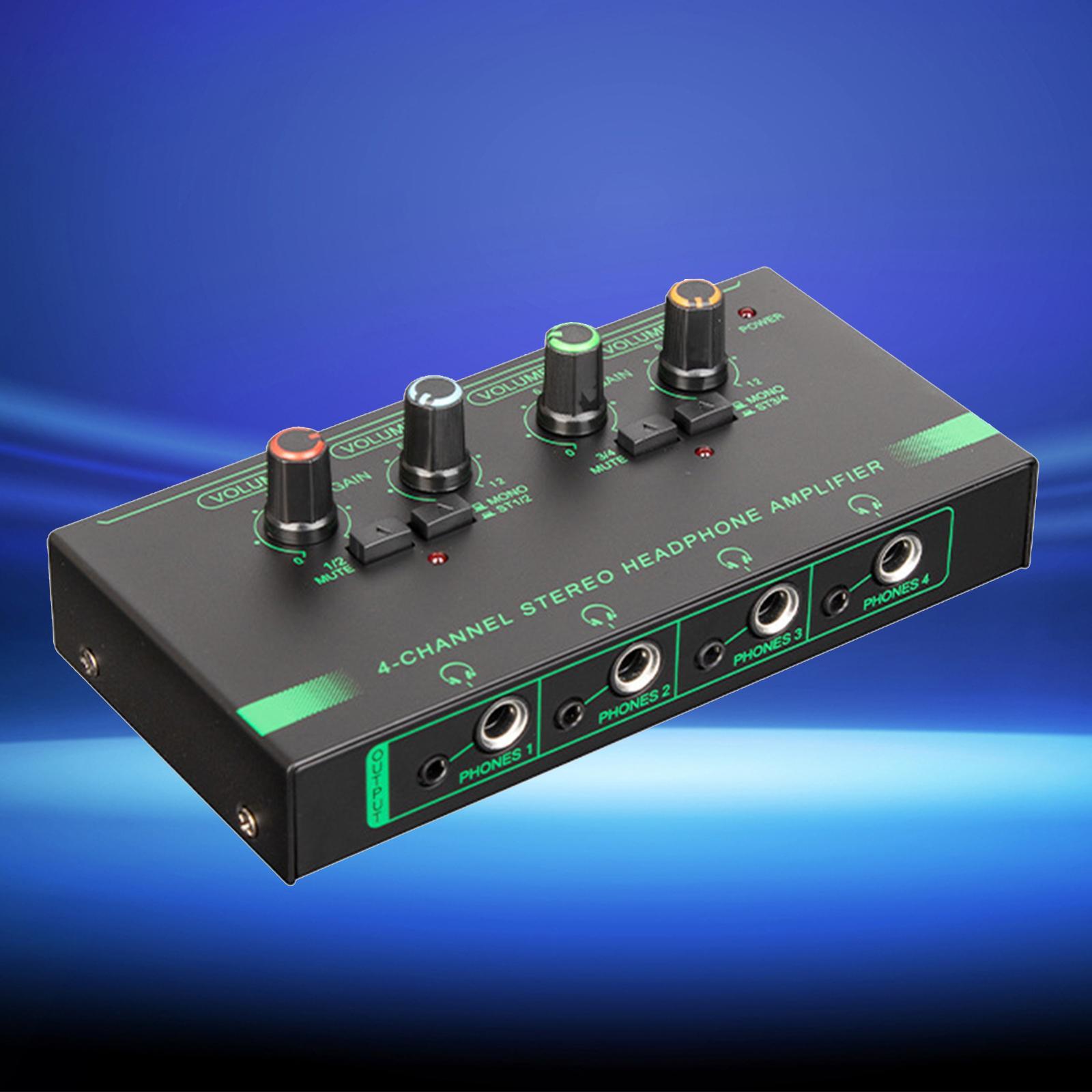 4 Channels Headphone Power Amplifier Multi Channel Headphone Splitter 5V 8 Headphone Jacks Metal Stereo Audio Amplifier for Mixer