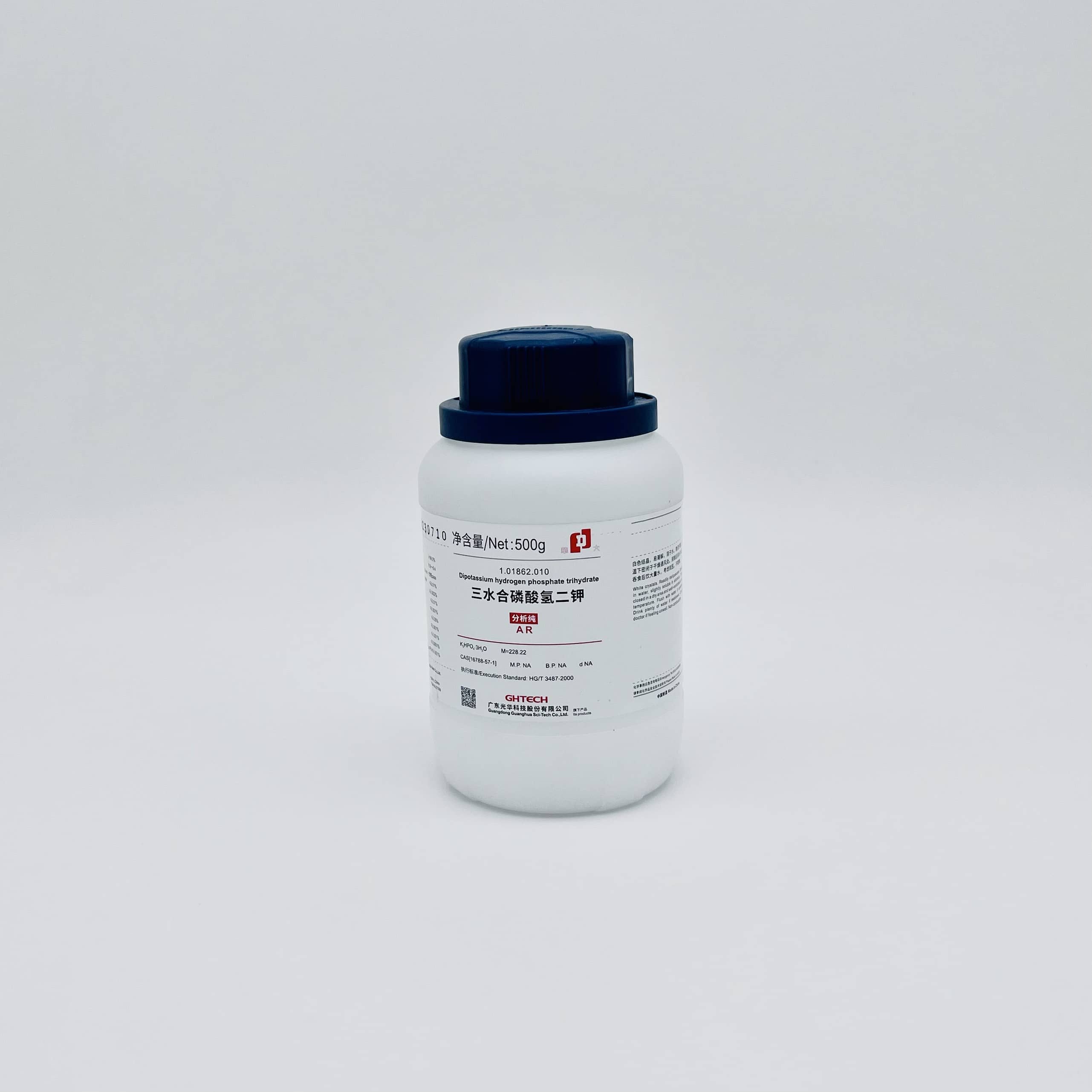 Hóa chất Dipotassium Hydrogen Phosphate trihydrate (K2HPO4.3H2O, AR, Chai 500G, GHTECH, Cas 16788-57-1)